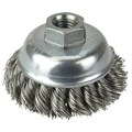 Weiler 3-1/2" Single Row Knot  Cup Brush.023" Stainless , 5/8"-11 UNC Nut 13163